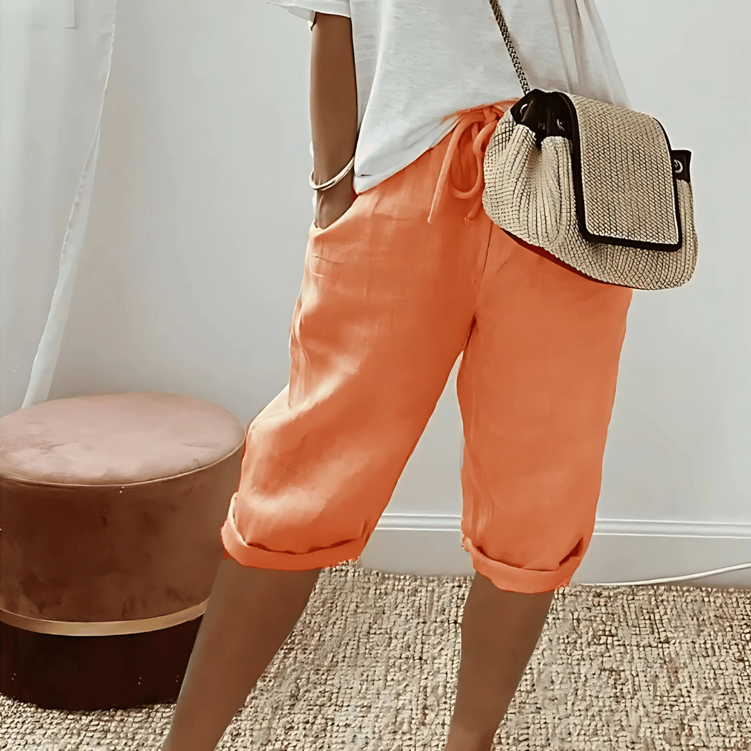 Knielange Shorts aus Baumwollleinen für Damen