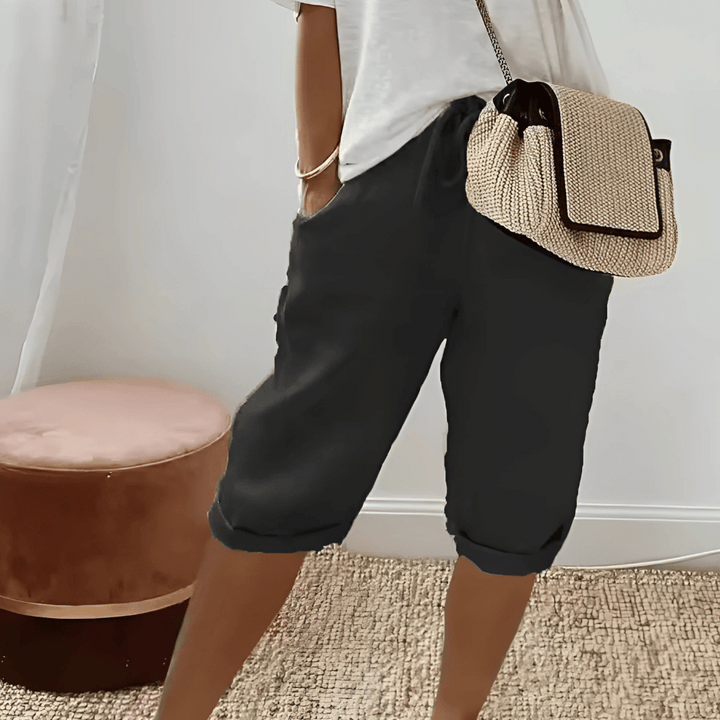 Knielange Shorts aus Baumwollleinen für Damen