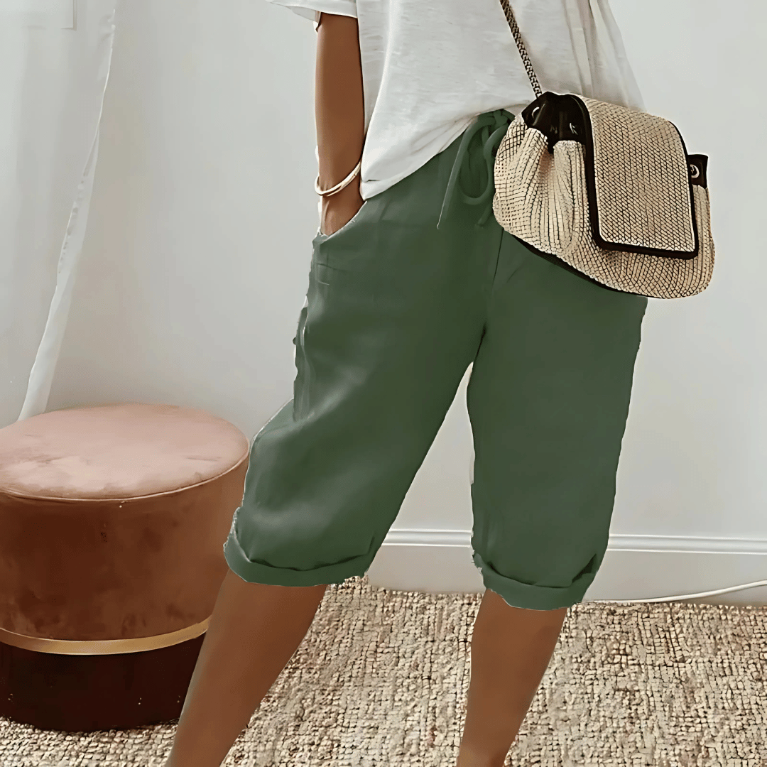 Knielange Shorts aus Baumwollleinen für Damen