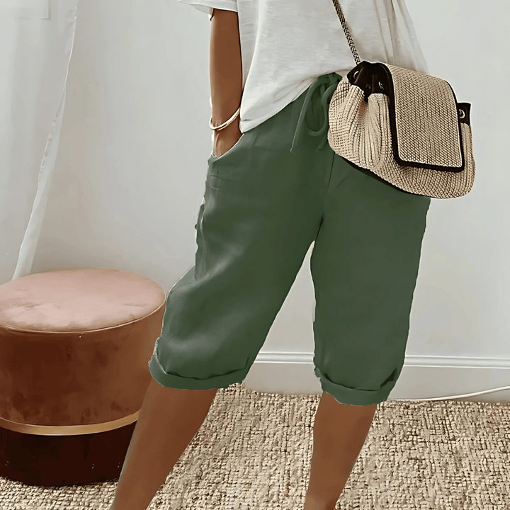 Knielange Shorts aus Baumwollleinen für Damen