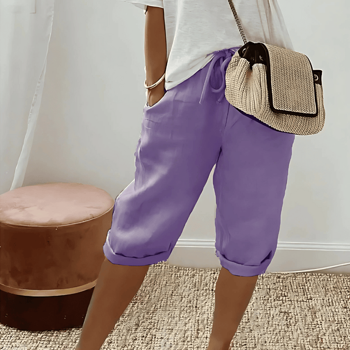 Knielange Shorts aus Baumwollleinen für Damen