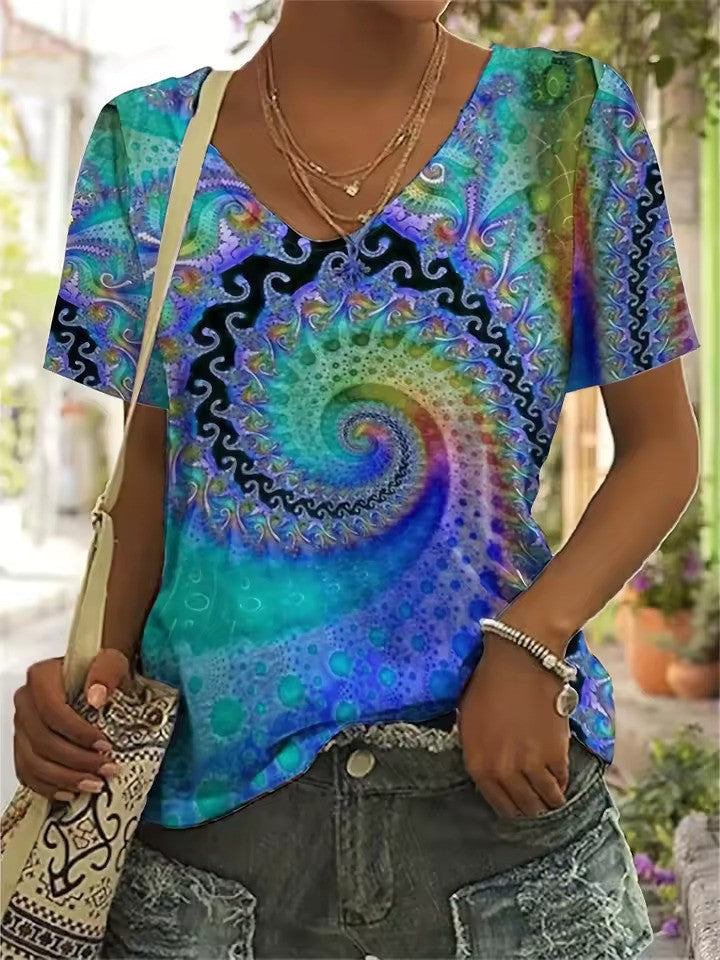 Retro V-Ausschnitt T-Shirt für Damen