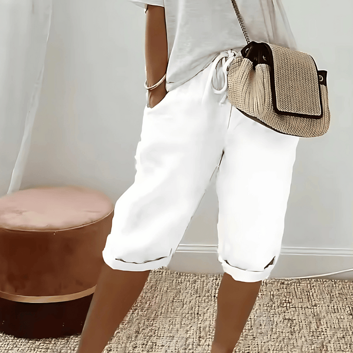 Knielange Shorts aus Baumwollleinen für Damen