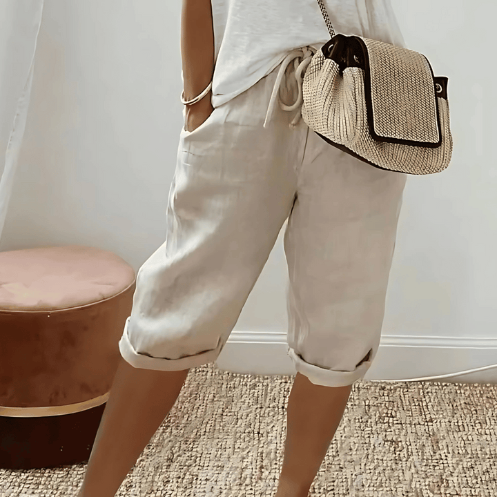 Knielange Shorts aus Baumwollleinen für Damen