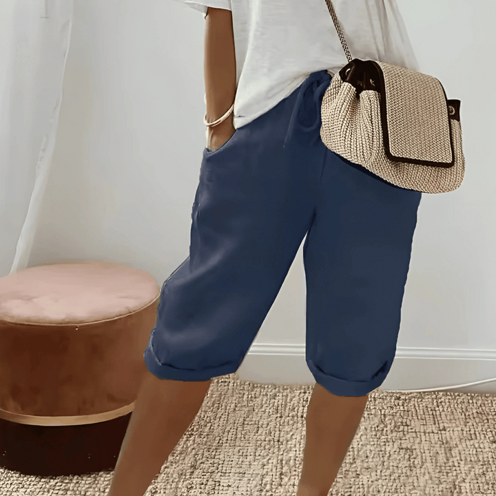 Knielange Shorts aus Baumwollleinen für Damen