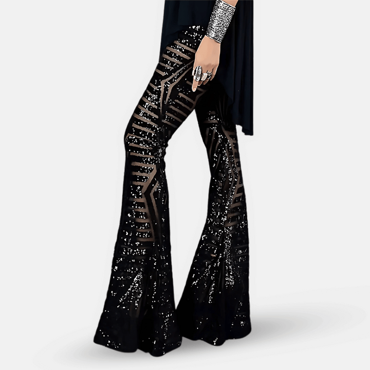 Schlaghose mit Pailletten und hoher Taille für Damen