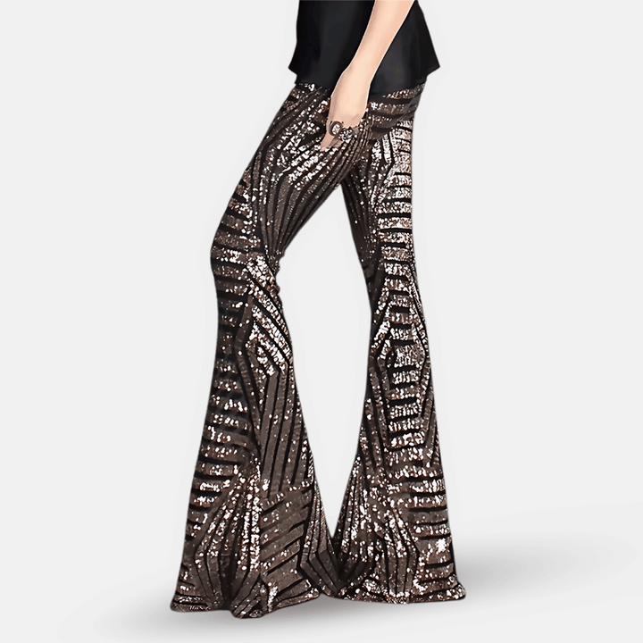 Schlaghose mit Pailletten und hoher Taille für Damen