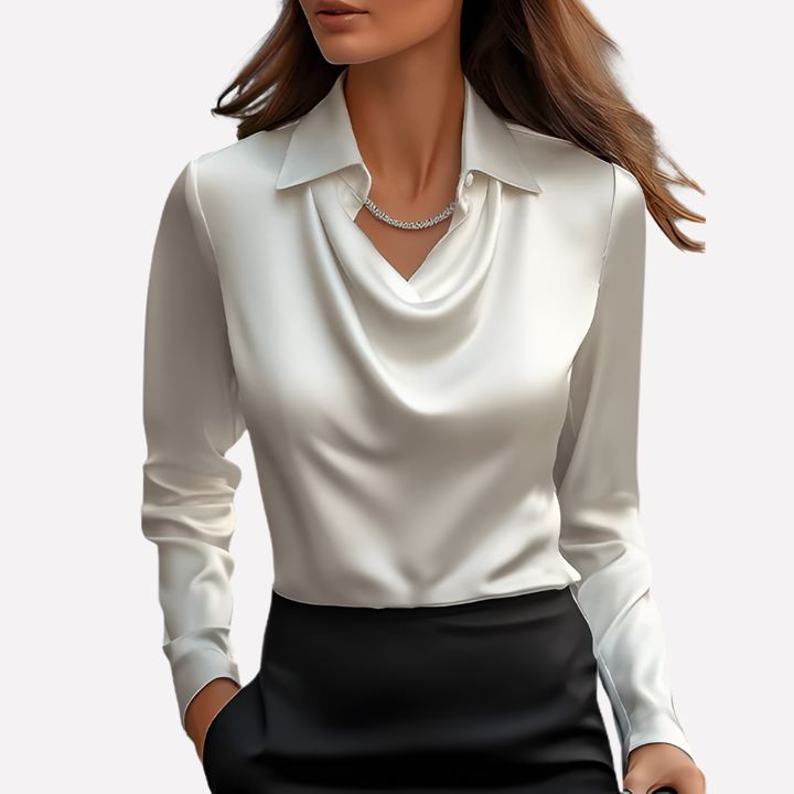 Damen-Satinbluse mit drapiertem Kragen