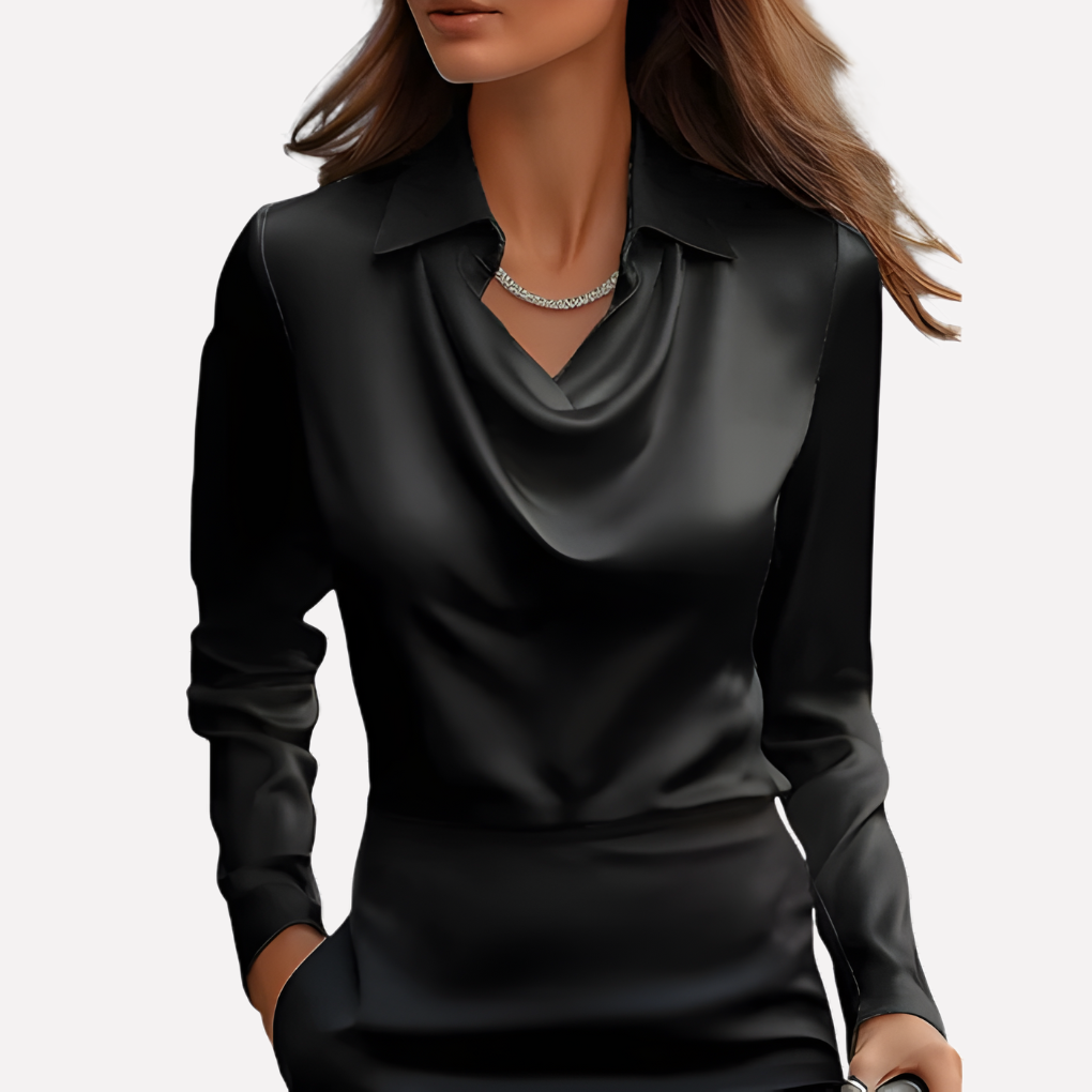 Damen-Satinbluse mit drapiertem Kragen
