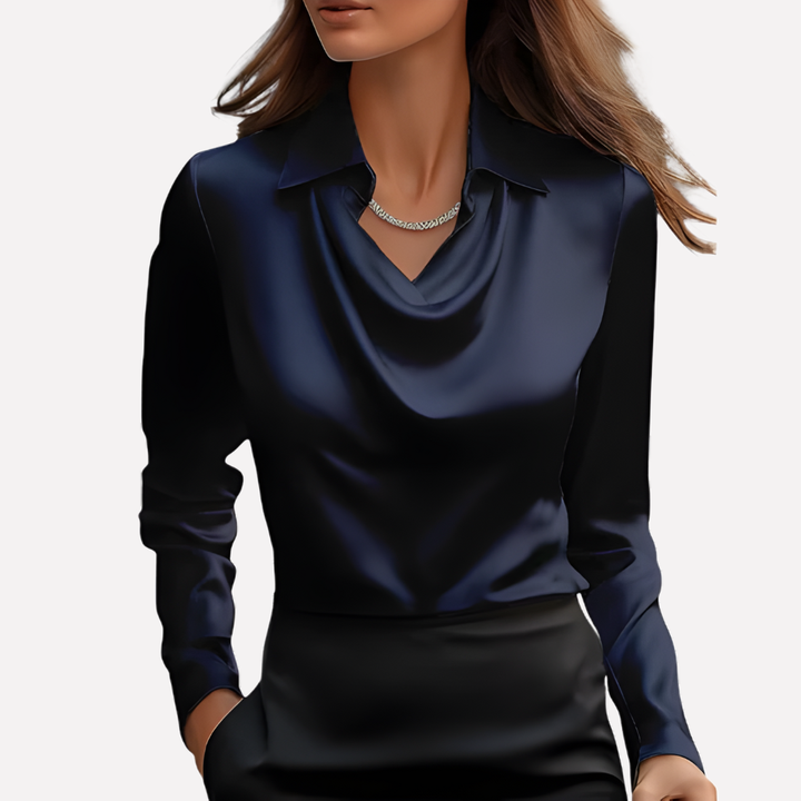 Damen-Satinbluse mit drapiertem Kragen
