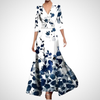 Damen Sommer Maxikleid mit V-Ausschnitt und Dreiviertelärmeln