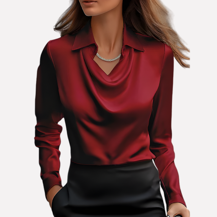 Damen-Satinbluse mit drapiertem Kragen