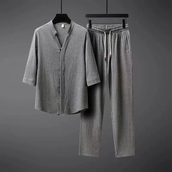 Vintage-Leinen-Trainingsanzug für Herren, 2-teiliges Set