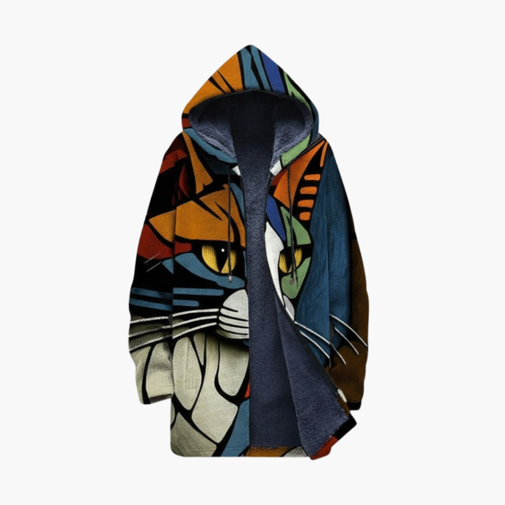 Unisex Kapuzenzipper mit Katzenprint-Design
