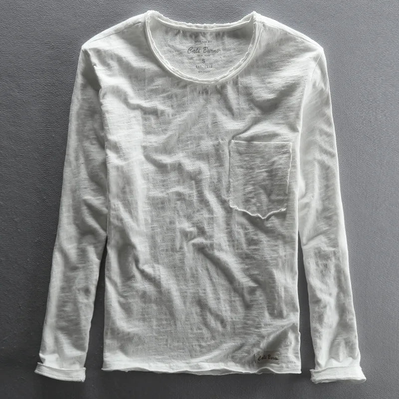 Vintage-Baumwollshirt mit langen Ärmeln und Rundhalsausschnitt