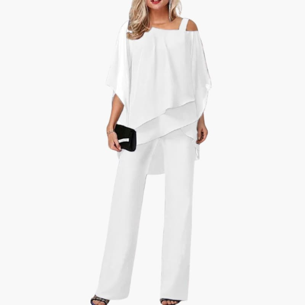 Damen-Jumpsuit mit Kalt-Schulter und weitem Bein