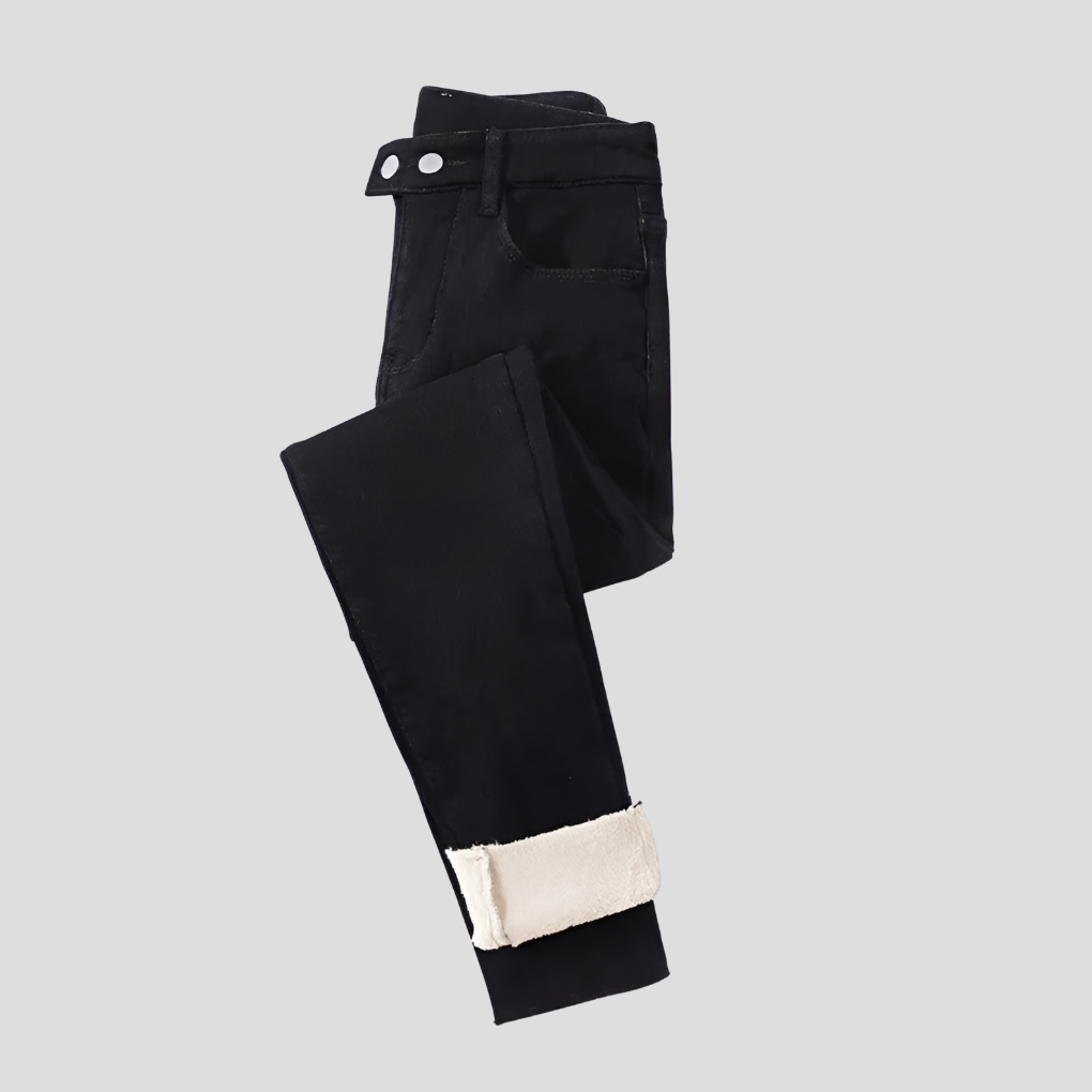 Winterjeans für Damen mit hoher Taille, gefüttert für kalte Tage