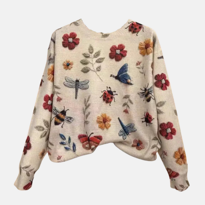 3D-Blumenstrickpullover