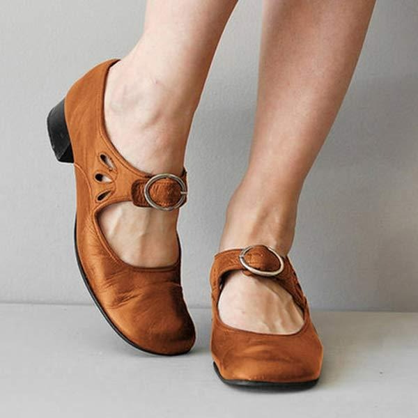 Elegante Damen-Lederschuhe mit niedrigem Absatz