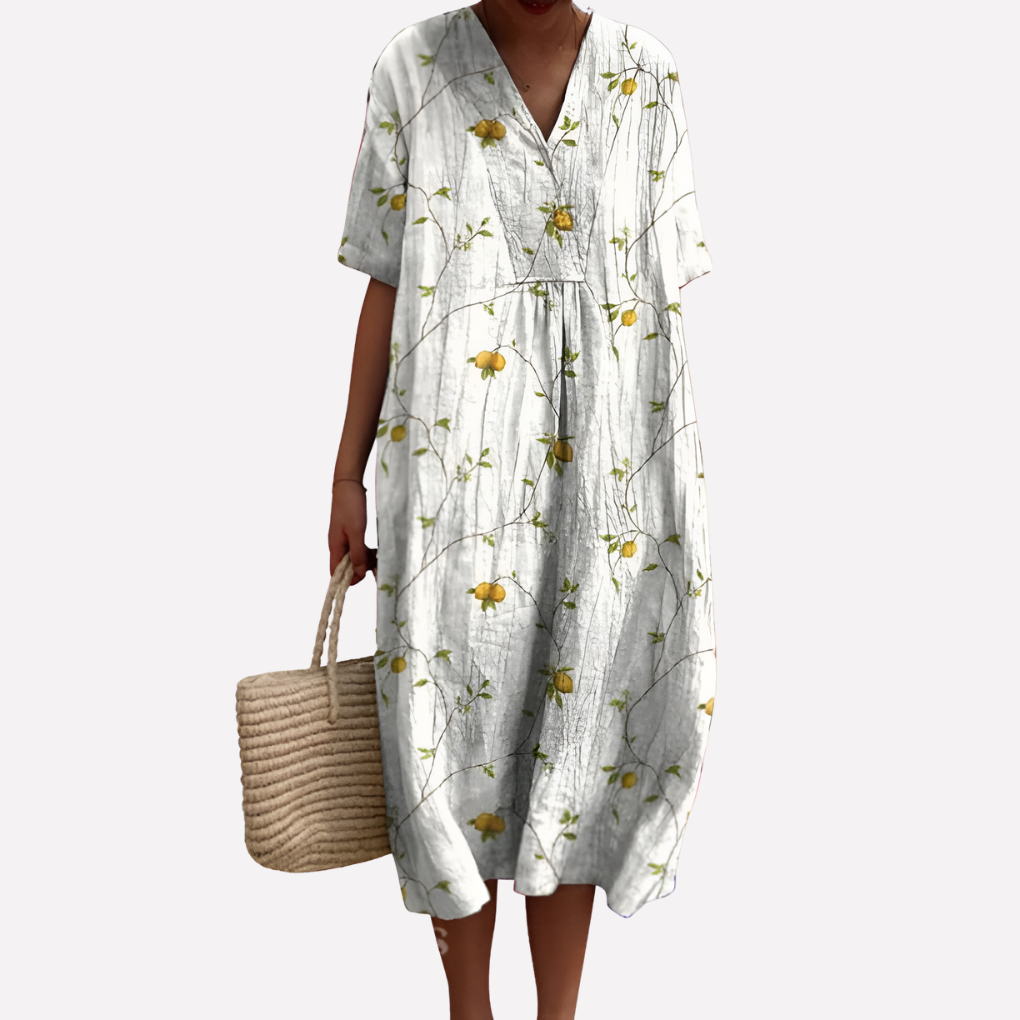Damen Florale Sommerkleid – V-Ausschnitt & Kurze Ärmel