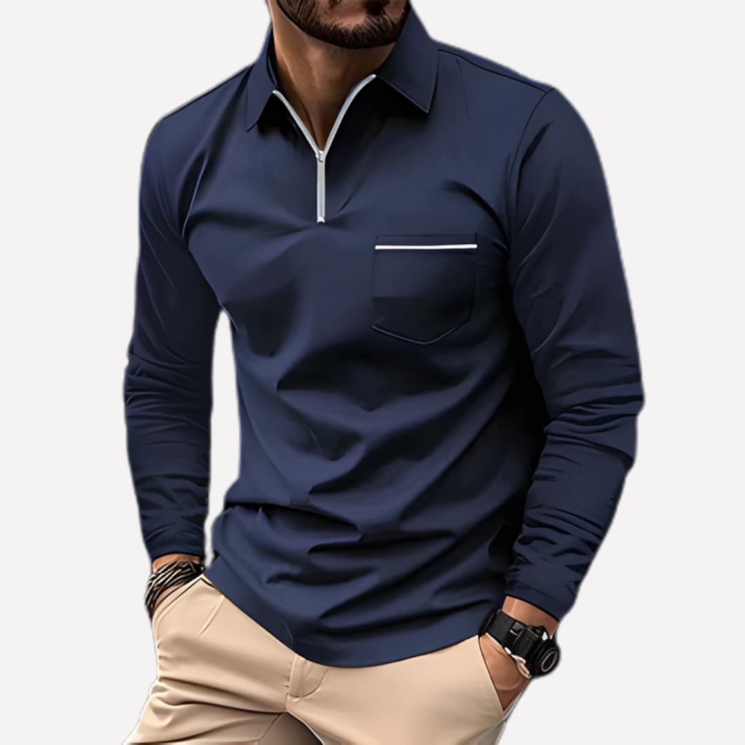 Herren Langarm Polo Shirt mit Brusttasche