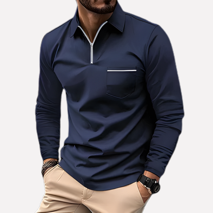 Herren Langarm Polo Shirt mit Brusttasche