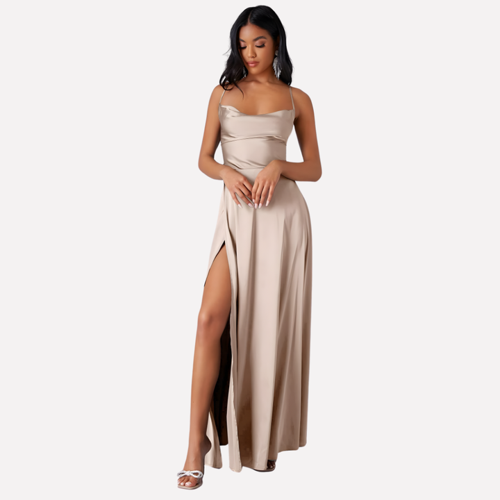 Damen Rückenfreies Maxi-Kleid mit Hohem Seitenschlitz