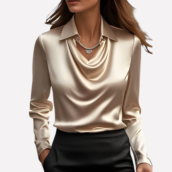 Damen-Satinbluse mit drapiertem Kragen