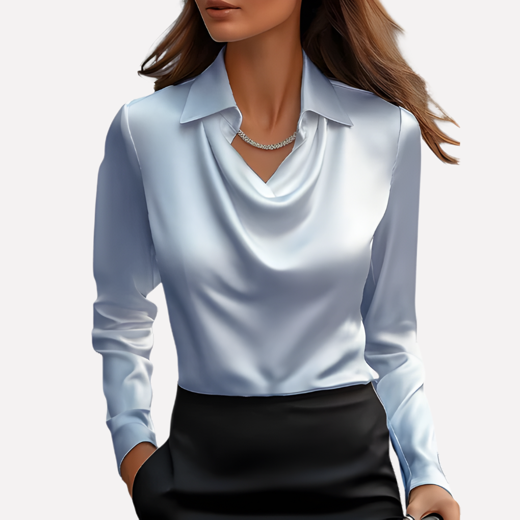 Damen-Satinbluse mit drapiertem Kragen