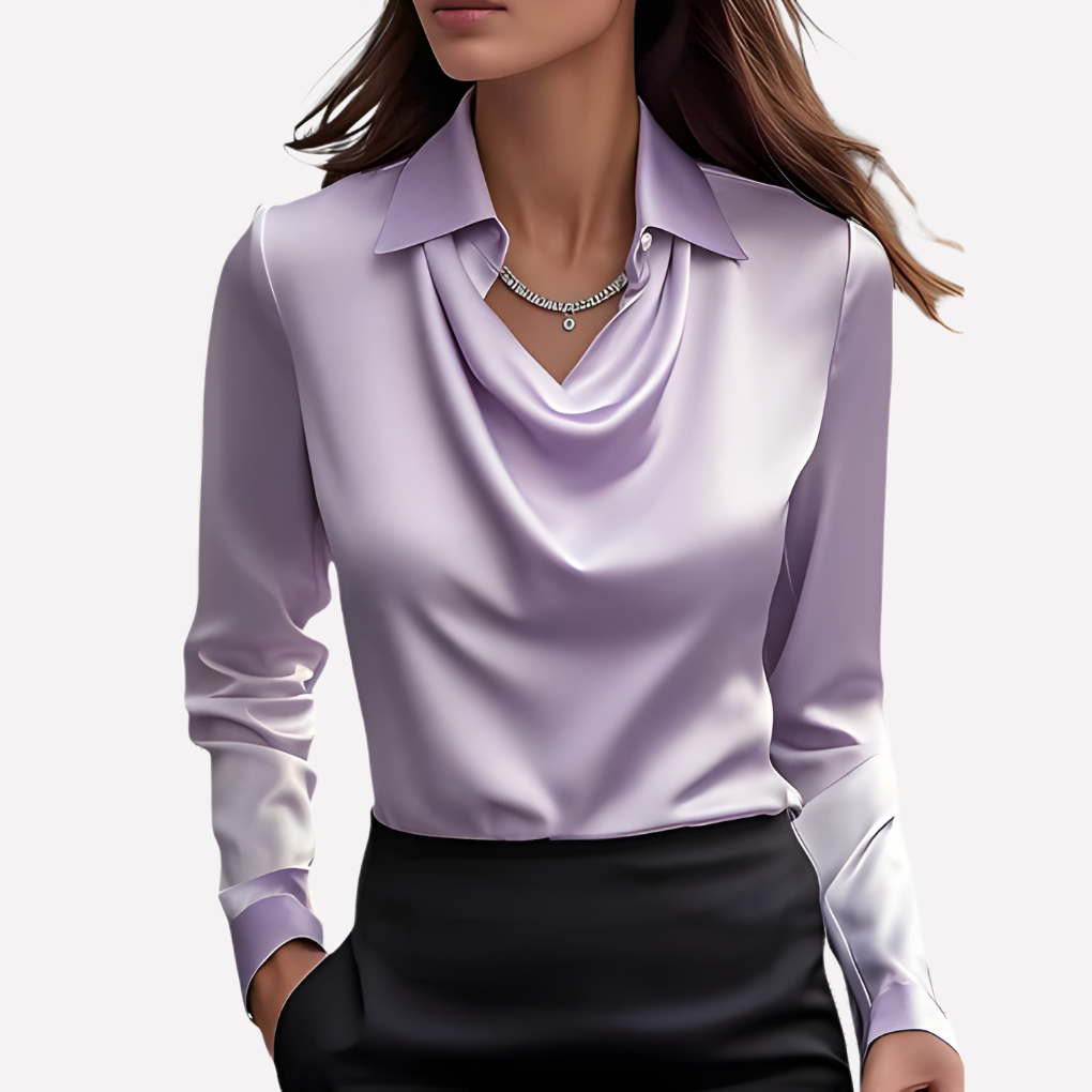 Damen-Satinbluse mit drapiertem Kragen