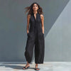 Damen Sommer Jumpsuit mit V-Ausschnitt, Knopfdetails und Taschen