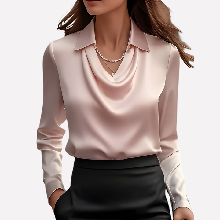 Damen-Satinbluse mit drapiertem Kragen