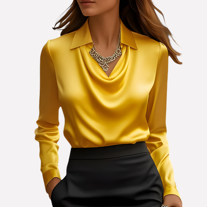Damen-Satinbluse mit drapiertem Kragen