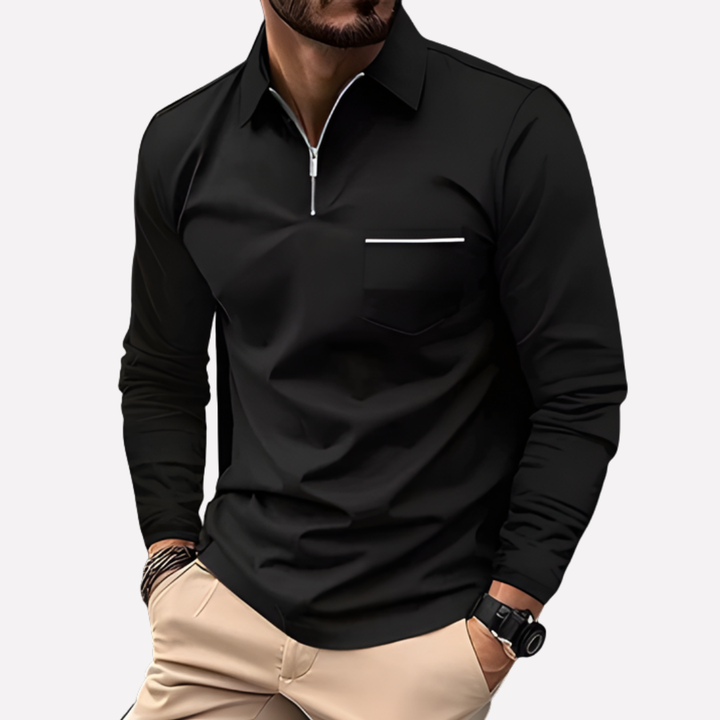 Herren Langarm Polo Shirt mit Brusttasche