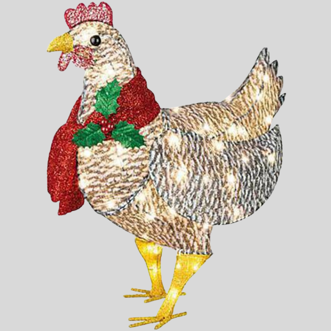 Leuchtendes Huhn mit Schal-Dekoration