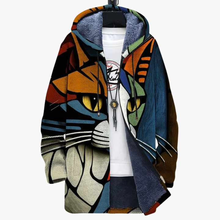 Unisex Kapuzenzipper mit Katzenprint-Design