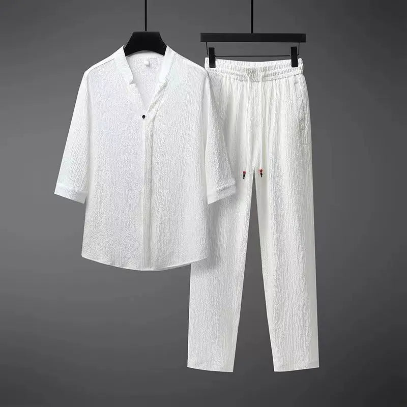 Vintage-Leinen-Trainingsanzug für Herren, 2-teiliges Set
