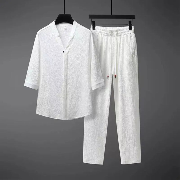 Vintage-Leinen-Trainingsanzug für Herren, 2-teiliges Set