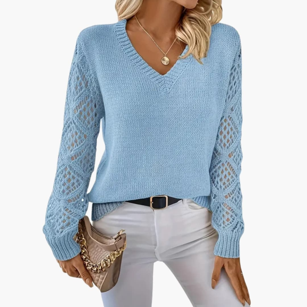 Damen Feinstrickpullover mit V-Ausschnitt und langen Ärmeln