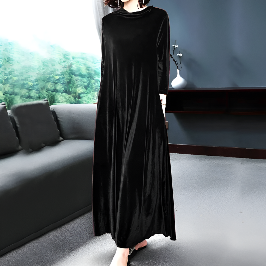Weinrotes Langarmkleid aus Samt für Damen
