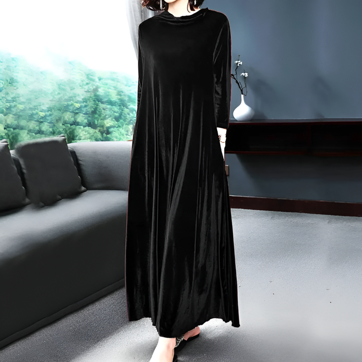 Weinrotes Langarmkleid aus Samt für Damen