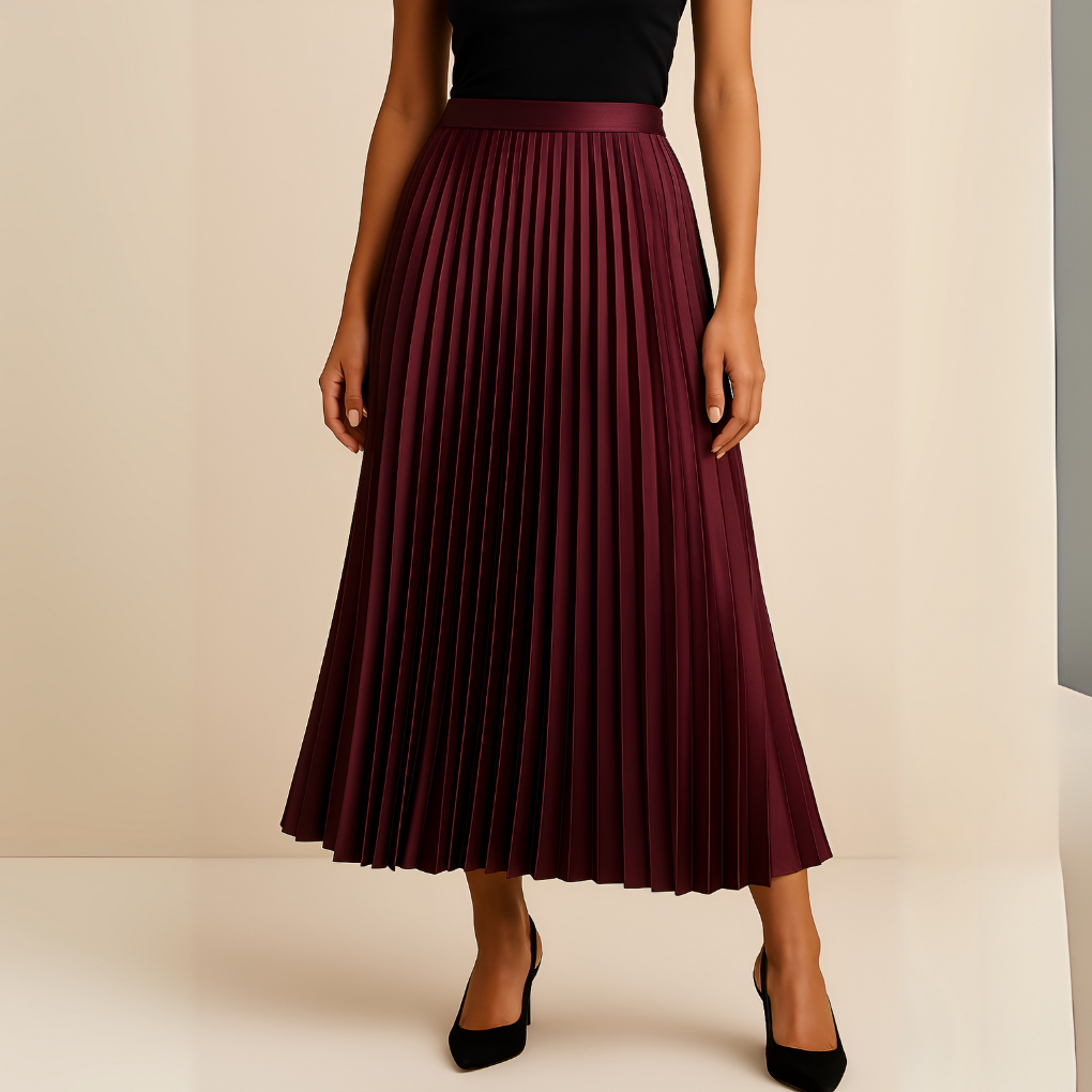 Satin-Plisseerock mit hoher Taille