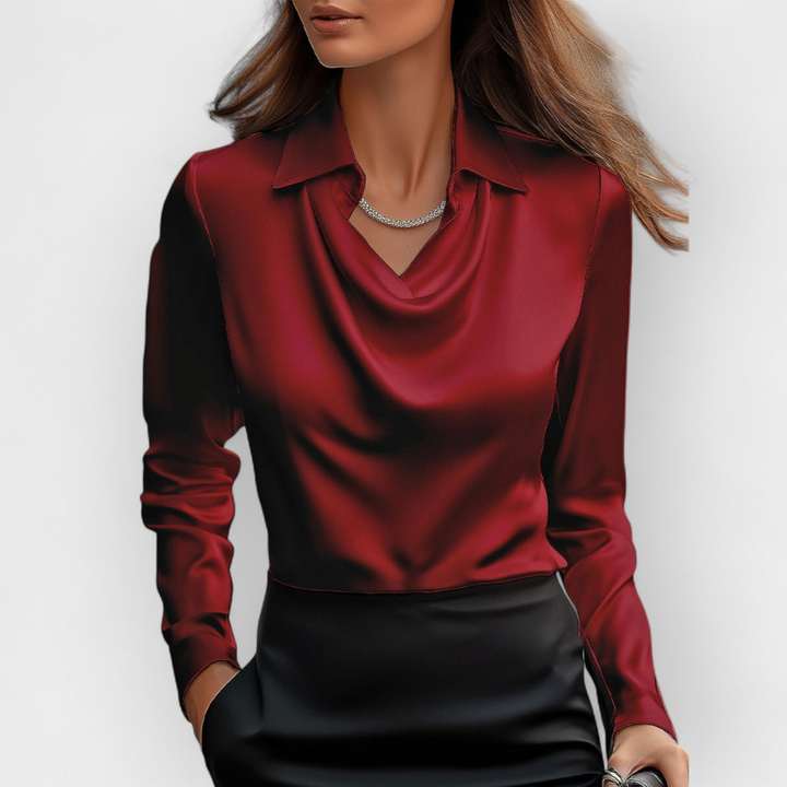 Elegante Satinbluse mit Wasserfallkragen
