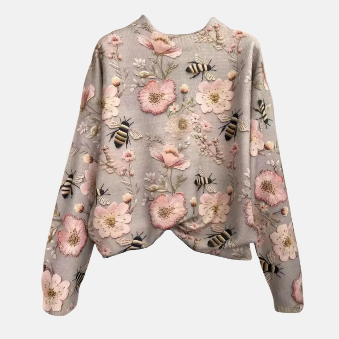 3D-Blumenstrickpullover