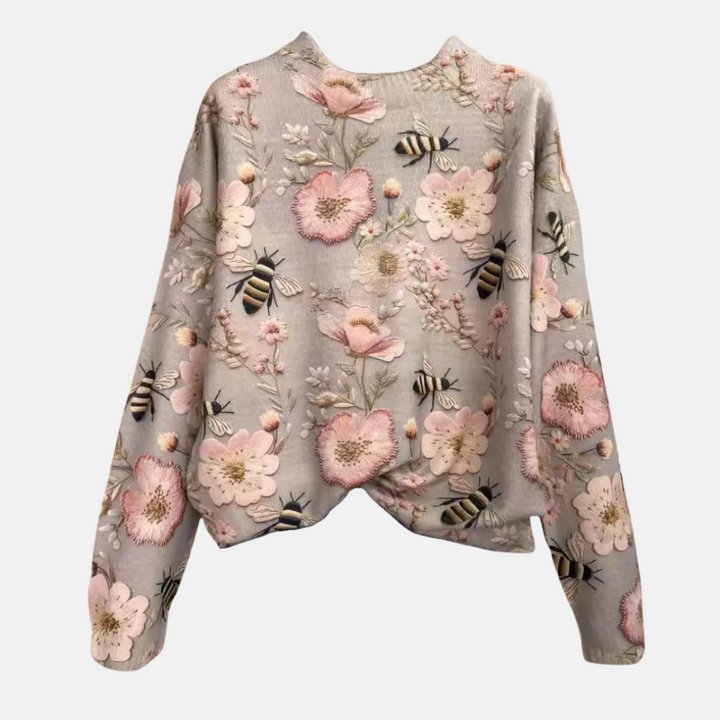 3D-Blumenstrickpullover