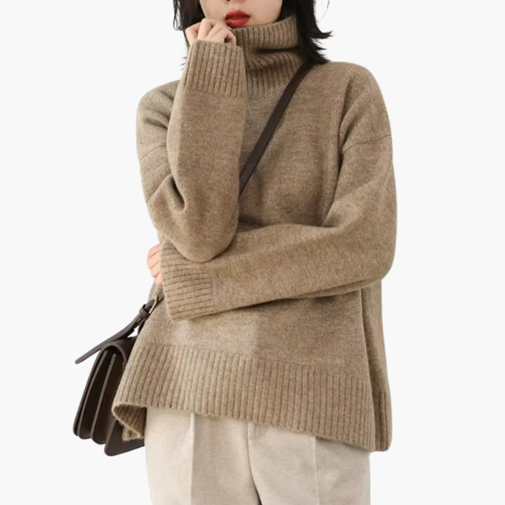 Damen Rollkragenpullover mit langen Ärmeln und gerippter Textur