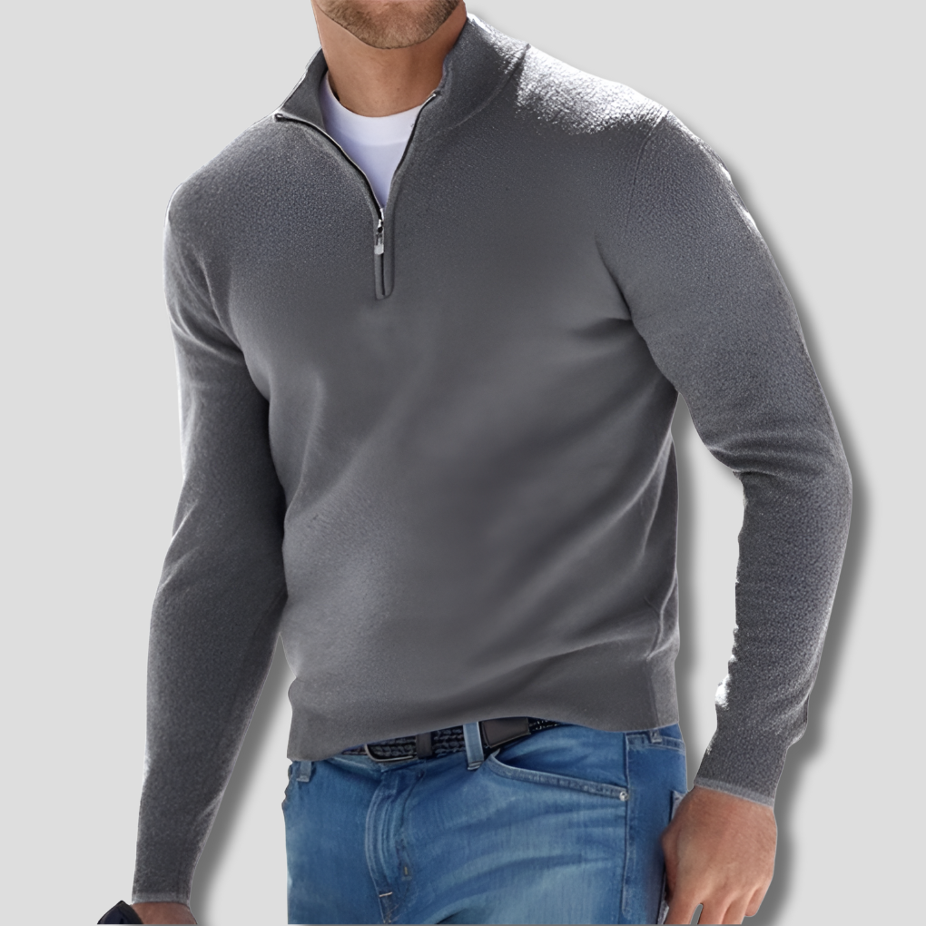 Baumwollpullover mit Reißverschlusskragen für Herren