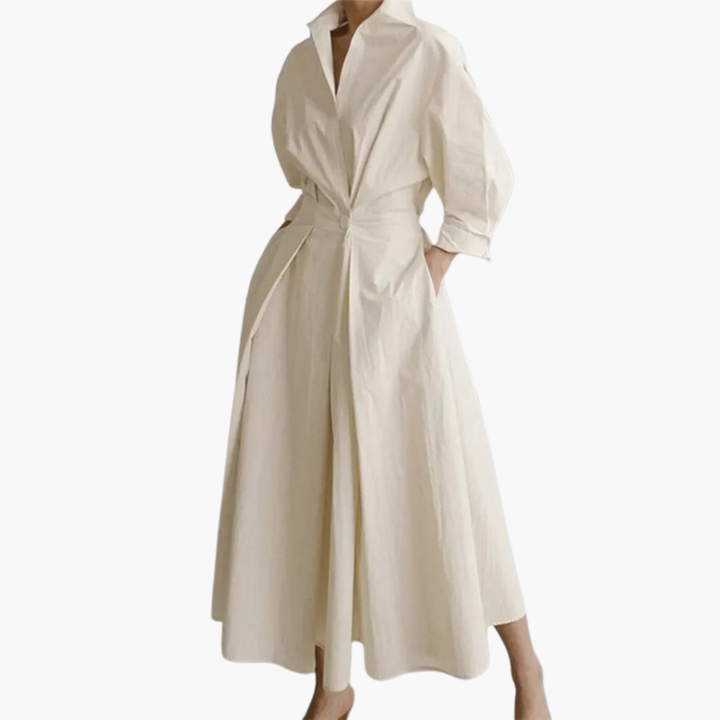 Damen Langarmhemd Kleid mit Taillendetail und Knopfleiste