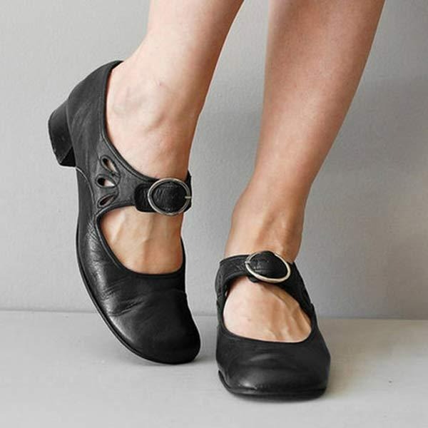 Elegante Damen-Lederschuhe mit niedrigem Absatz