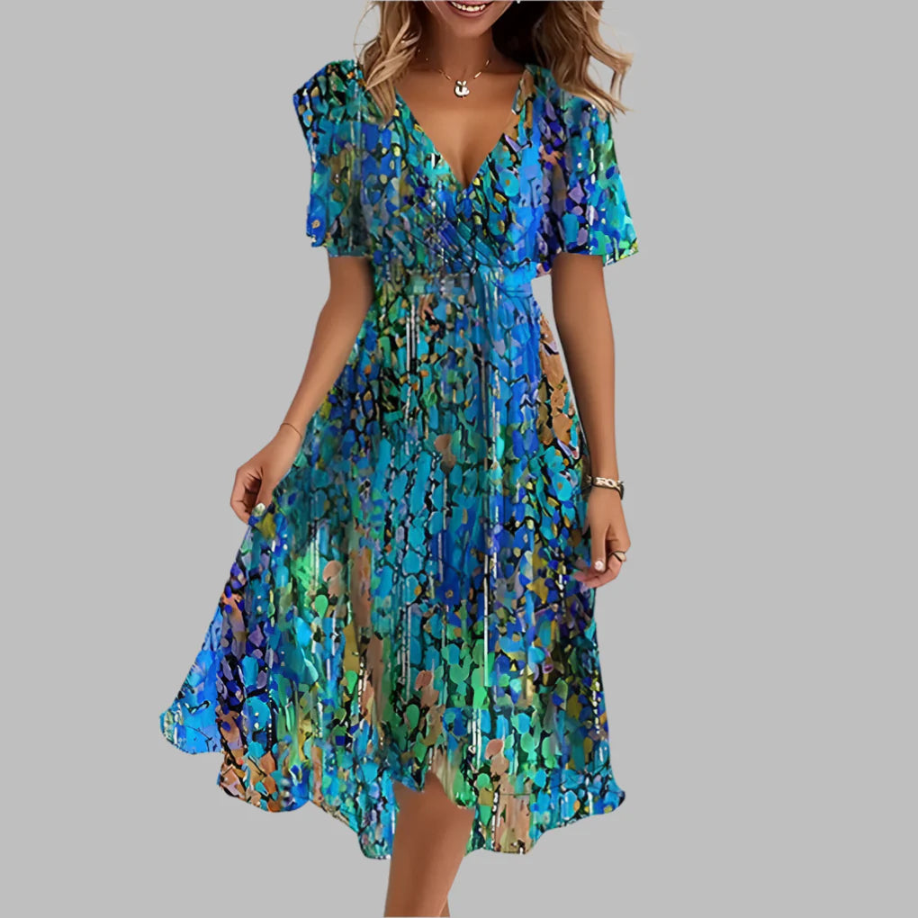 Modisches Midikleid für Damen mit Blumenmuster und Rüschen